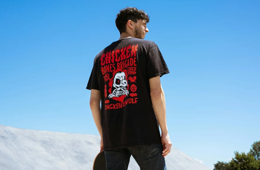 Print on Demand Streetwear image showing a black T shirt with a large red back graphic, suitable for back print design, oversized streetwear, and custom apparel collections