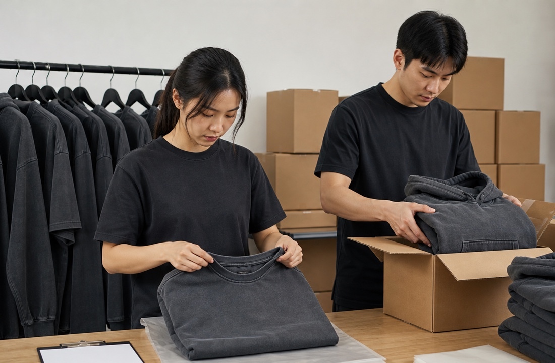 Streetwear drop T-shirt and hoodies prepared for final packing