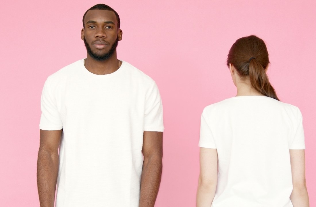 White label clothing shown as an unbranded T-shirt from front and back