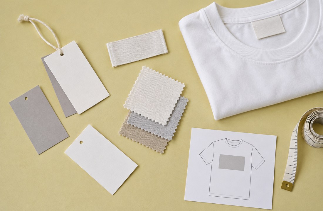 T-shirt sample approval pack with labels and measurements