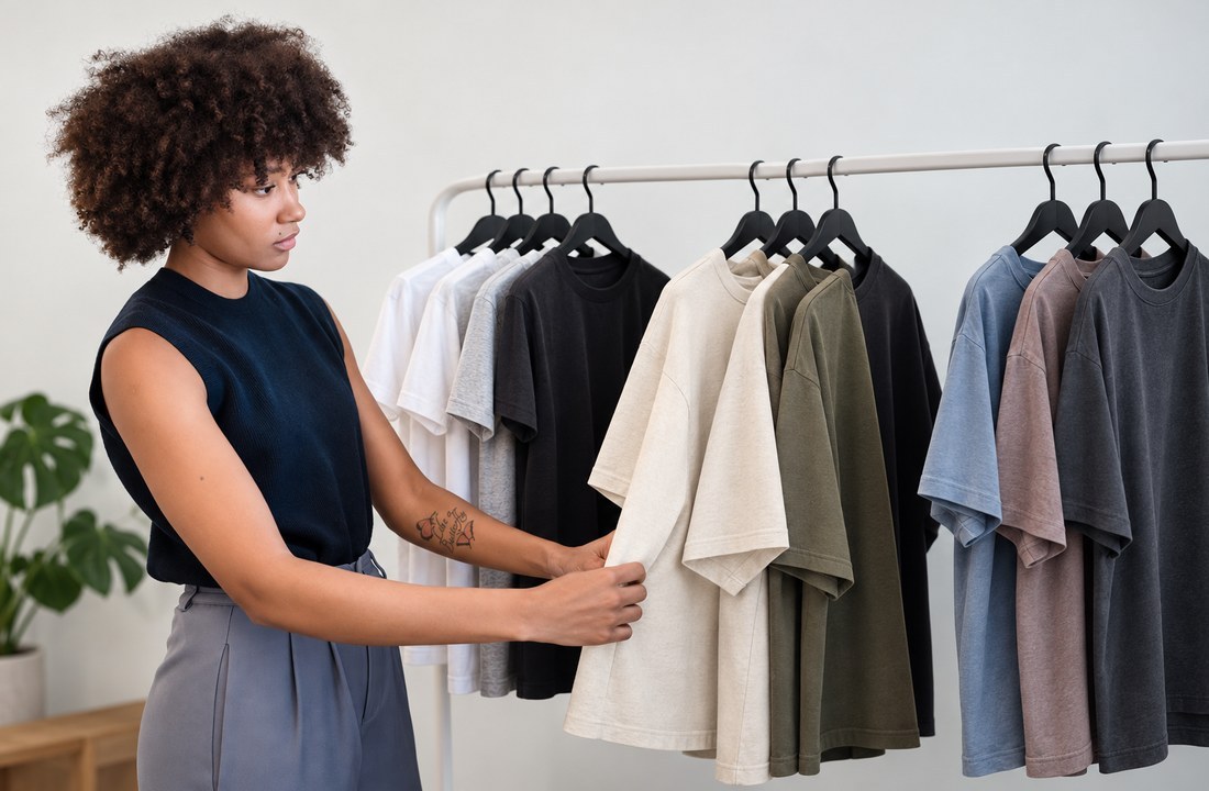 Core premium and trend POD T-shirts compared on a rack