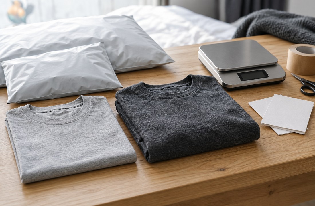 Two POD T-shirts compared for packing weight and shipping