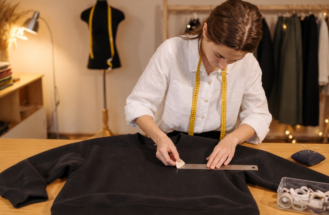 Sweatshirt chest panel measured before embroidery