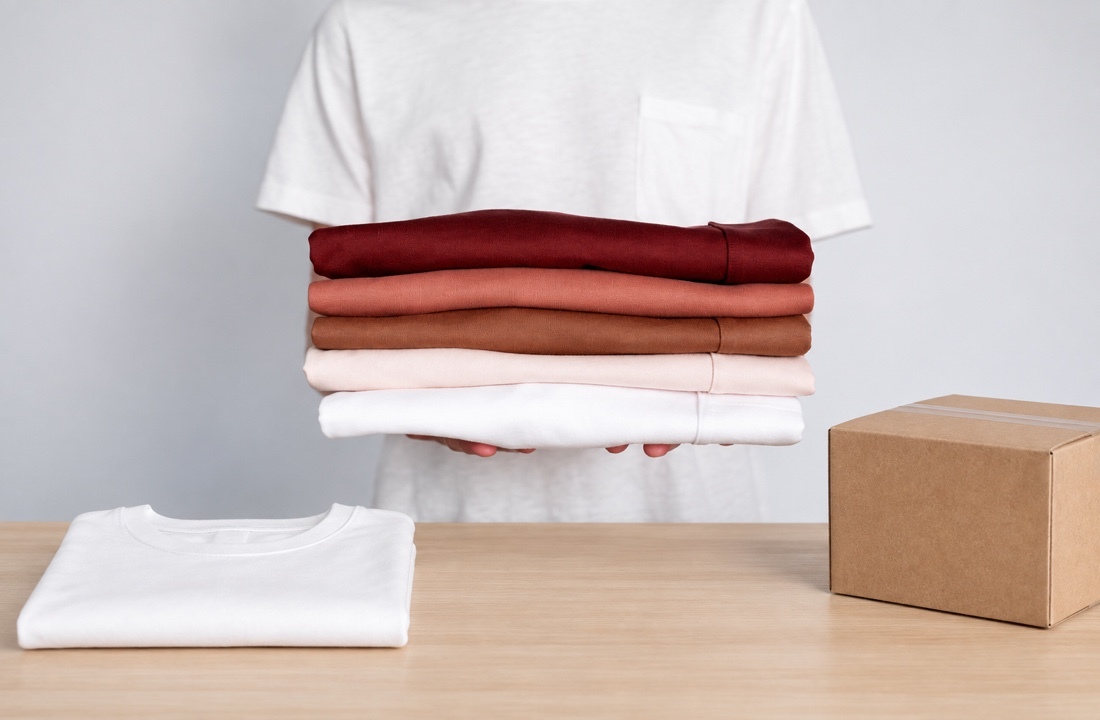 Single T-shirt, folded apparel batch and shipping carton compared for landed cost