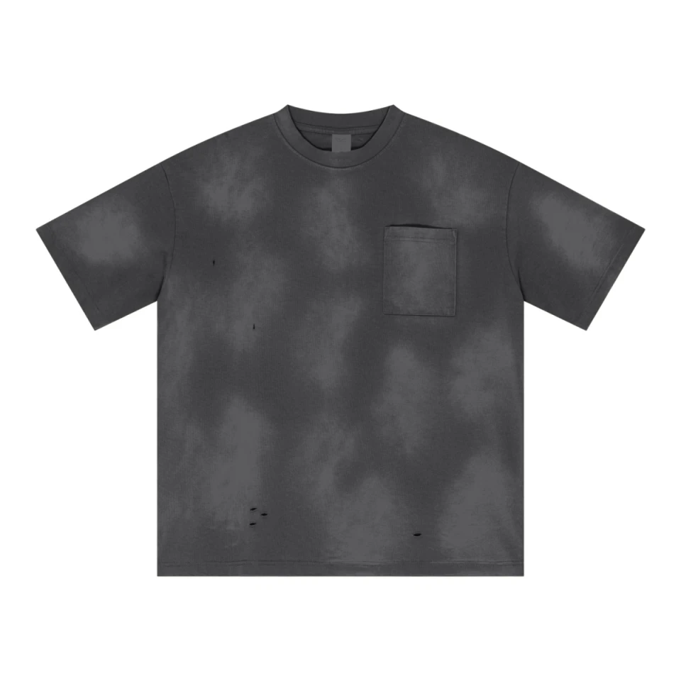 285GSM Monkey Wash PP-Sprayed Ripped Pocket Unisex T-shirt product preview