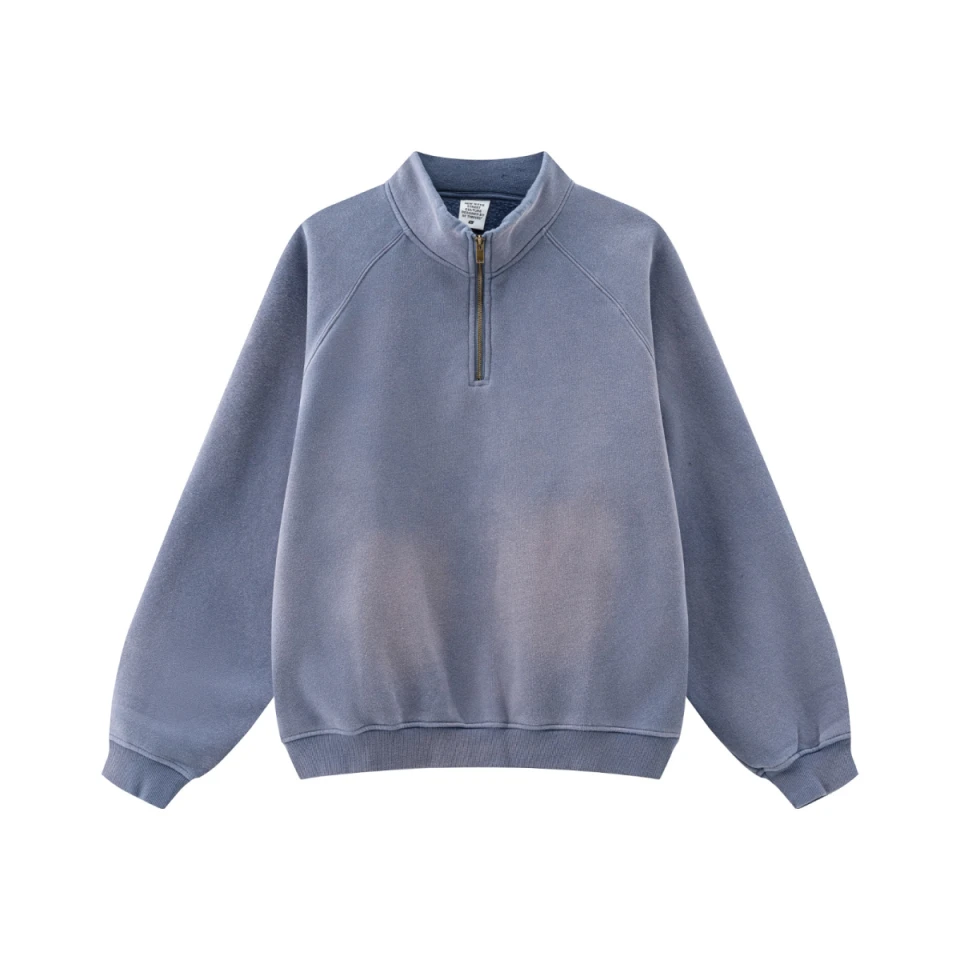 360GSM Unisex Monkey Wash Fall&Winter PP-Sprayed  Half-Zip Stand Collar Sweatshirt product preview