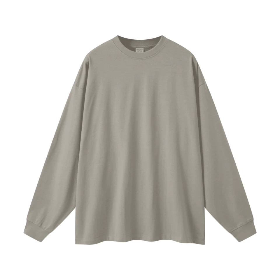 305GSM Unisex Premium Heavyweight Double-Yarn Plain Fabric Earth-Tone Basic Layering Long sleeve product preview
