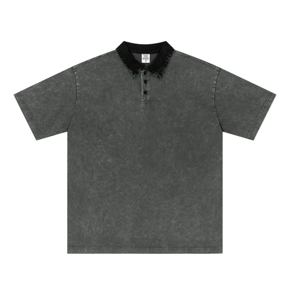 285GSM Unisex Contrast-Collar Snow-Wash Polo T-Shirt product preview