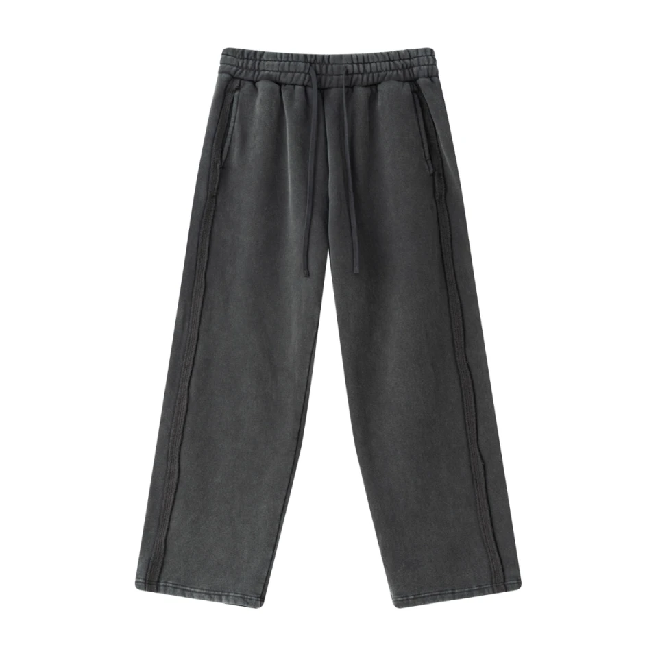 360GSM Men's Fleece-Lined Snow-Wash Raw-Edge Straight-Leg Sweatpants product preview