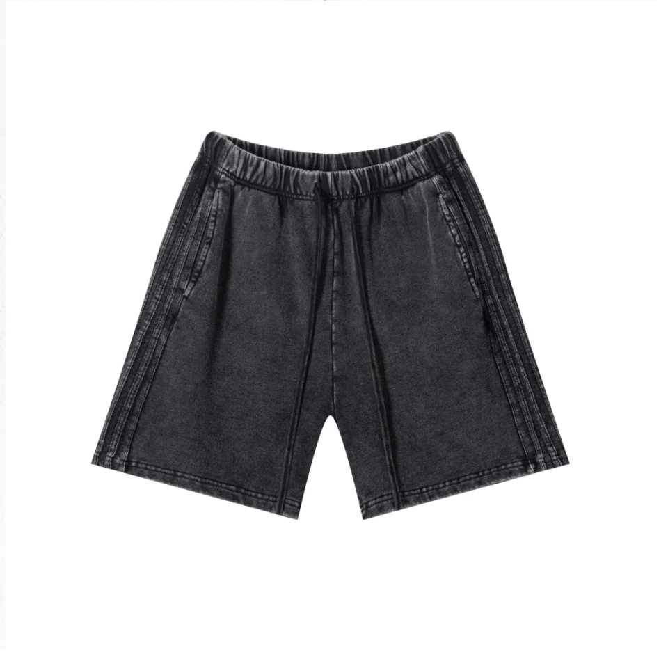 320GSM Unisex 100%Cotton Beefy Fabric Vintage-Wash Paneled Shorts product preview