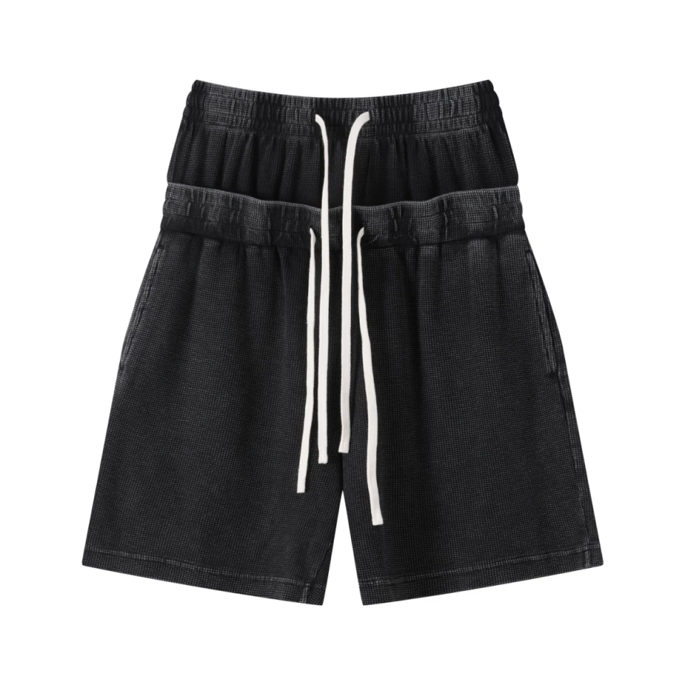 235GSM West Coast Relaxed Fit Waffle Knit Snow-Wash Distressed Shorts product preview