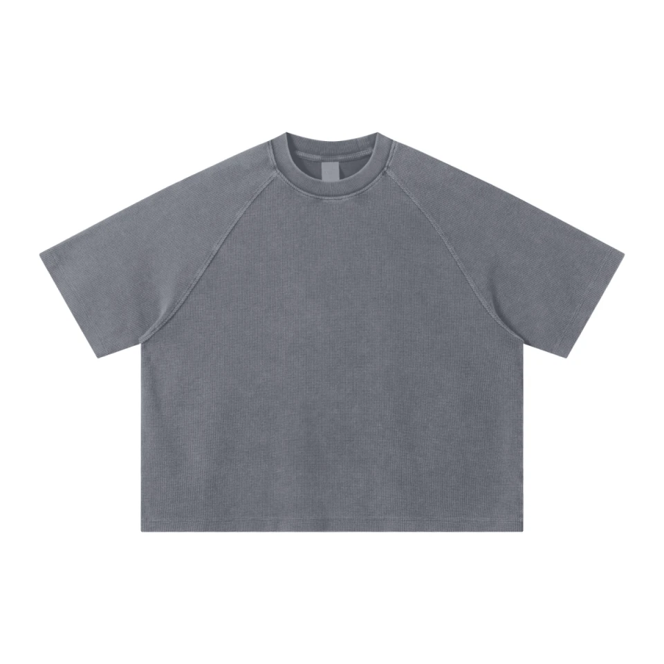 235GSM Men's Waffle Knit Snow Wash Raglan Boxy T-Shirt product preview