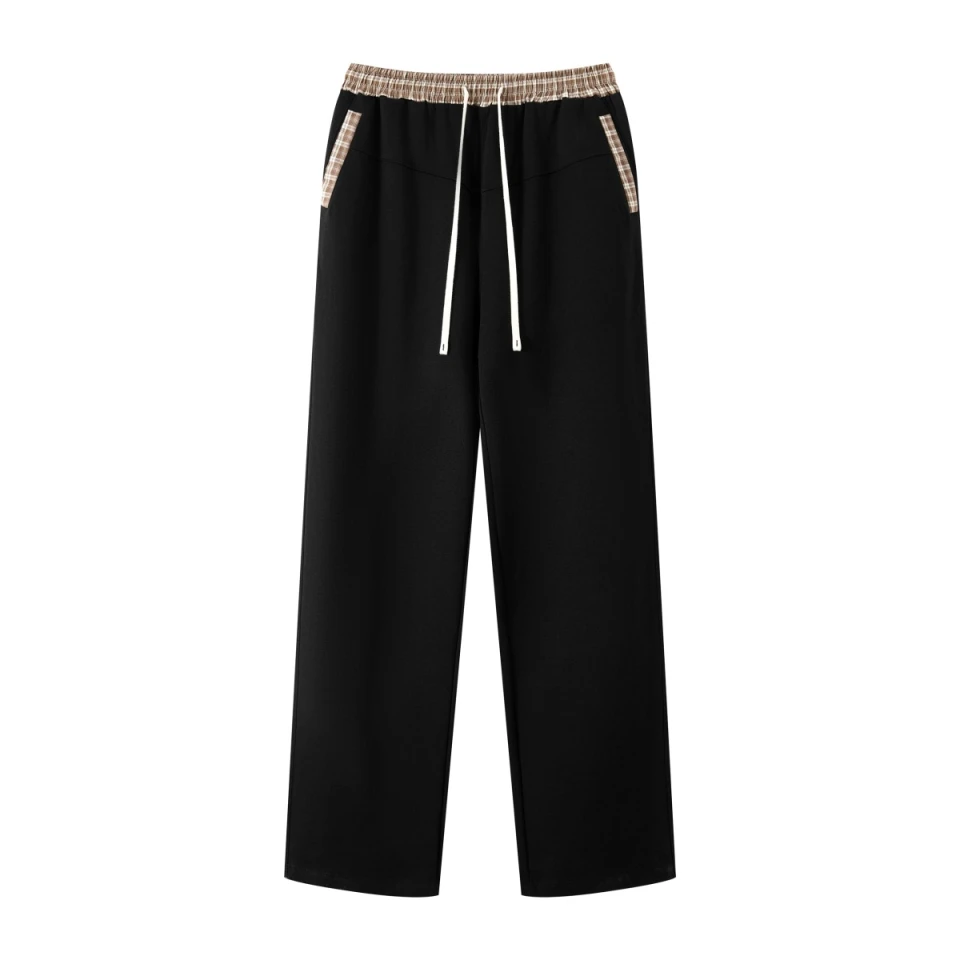 320GSM Men's Old Money Textured Contrast-Check Straight-Leg Pants product preview