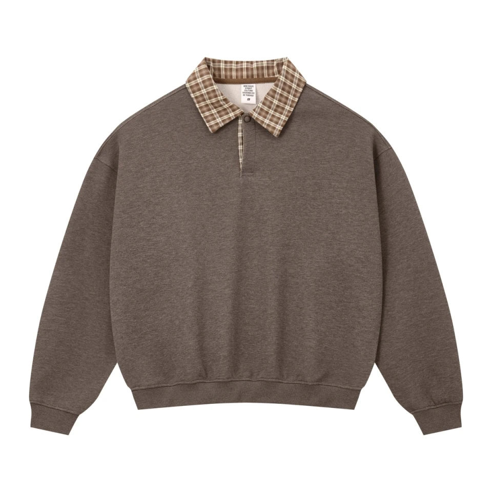 320GSM Men's Old Money Textured Contrast-Check Polo Sweatshirt product preview
