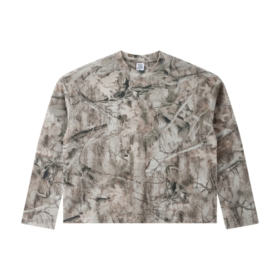 260GSM Men's Boxy Waffle Tree-Camo Long-Sleeve T-Shirt product preview