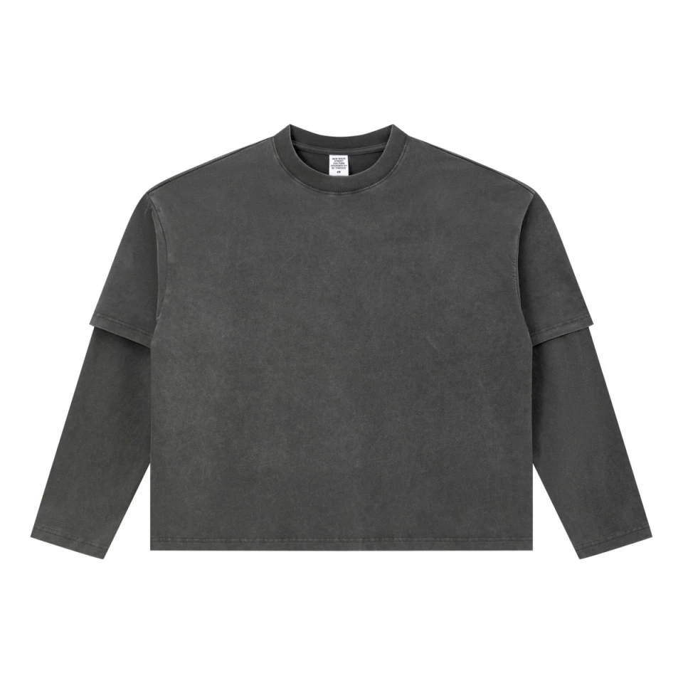 275GSM Men's Vintage Snow-Wash Boxy Layered-Sleeve Long-Sleeve T-Shirt product preview