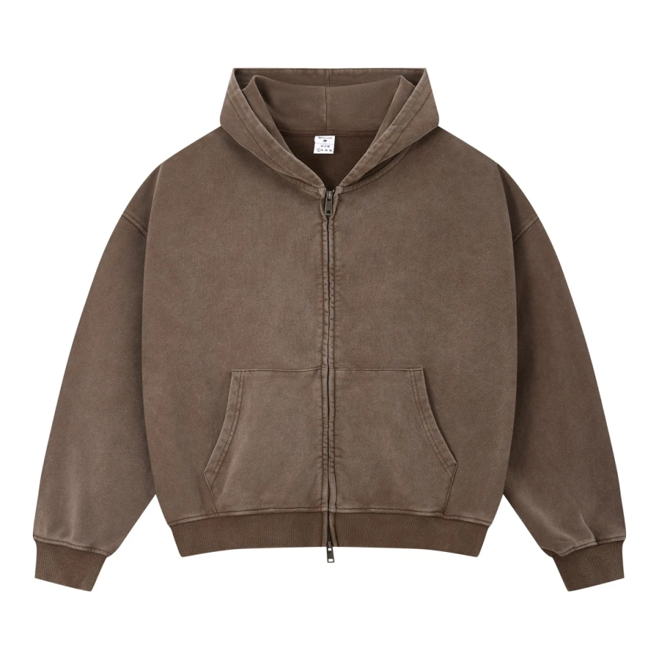 370GSM Men's Vintage Pink Snow-Wash Boxy Zip-Up Hoodie product preview