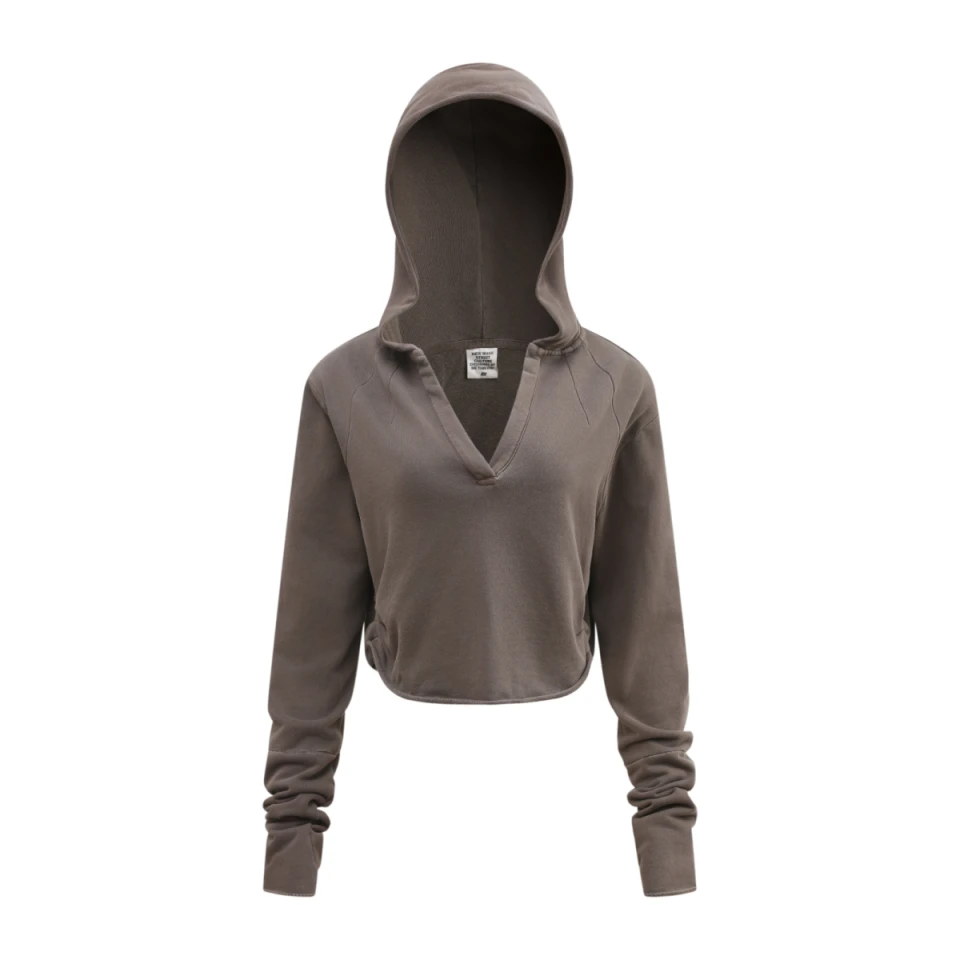 320GSM Women’s Pigment-Wash Hooded  Pleated V-Neck Hoodie product preview