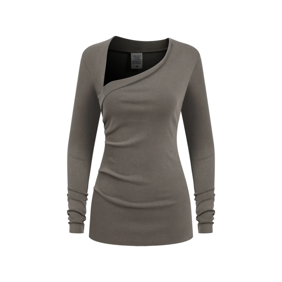 275GSM Women’s Slim-Fit Asymmetrical Shoulder Pigment-Wash Long-Sleeve product preview