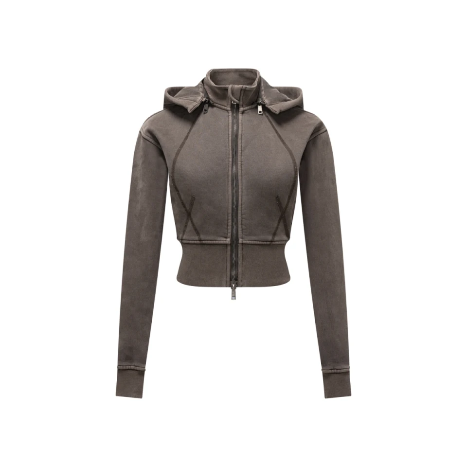 400GSM Women's Slim-Fit Pigment-Wash Zip-Up Hoodie with Detachable Hood product preview