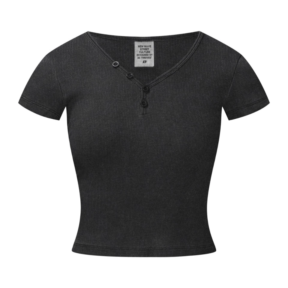 275GSM Women’s V-Neck Ski-Inspired Distressed-Wash T-shirt product preview