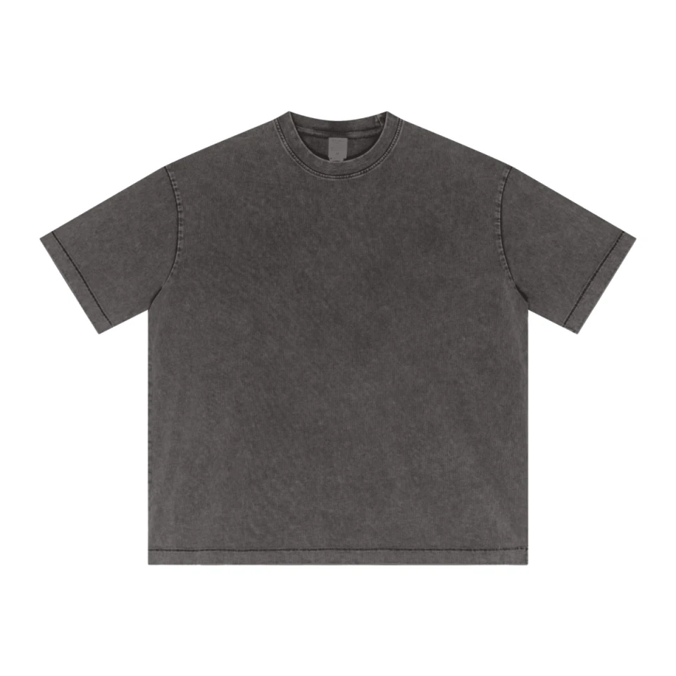 285GSM Unisex Distressed Snow-Wash Batik Plain Fabric T-shirt product preview