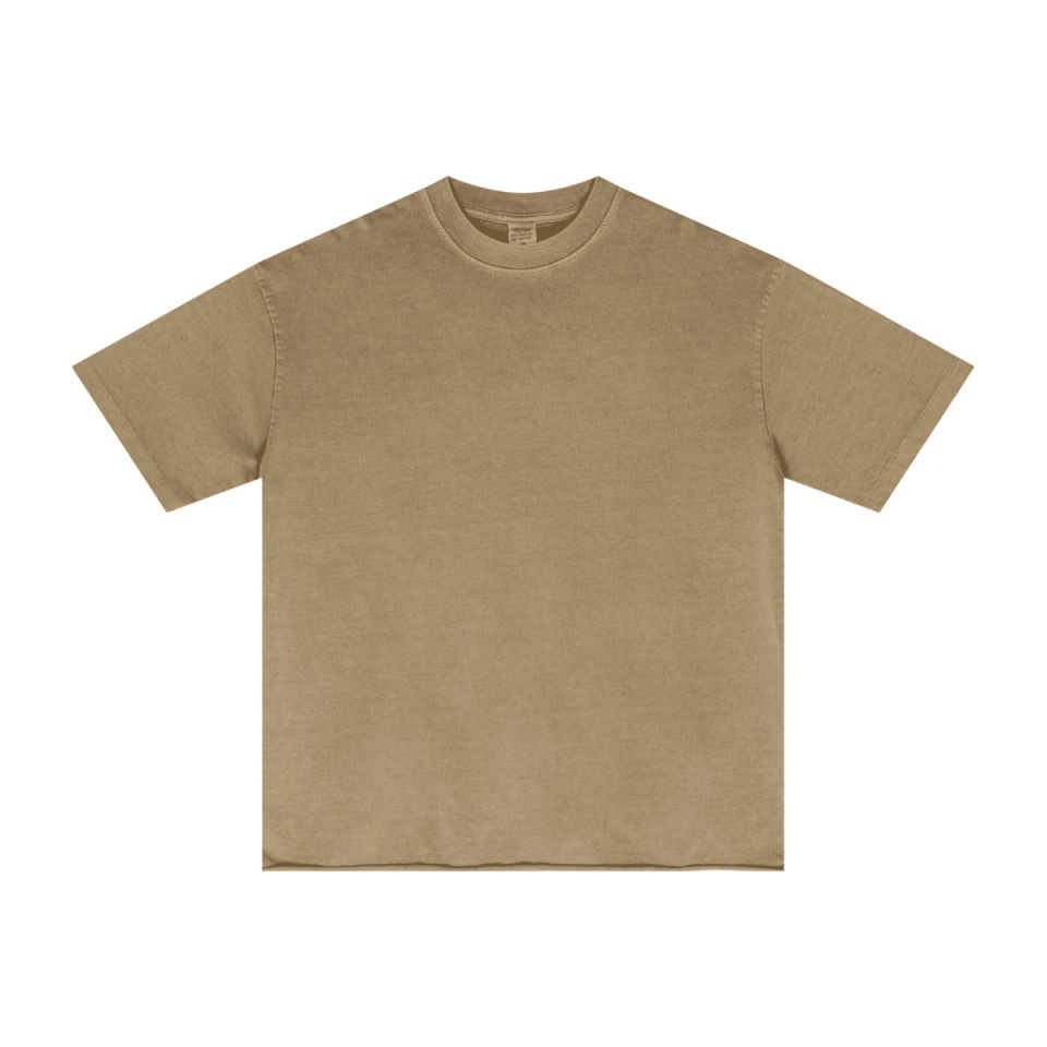 275GSM Women's Double-Yarn Raw-Edge Pigment-Wash T-Shirt product preview