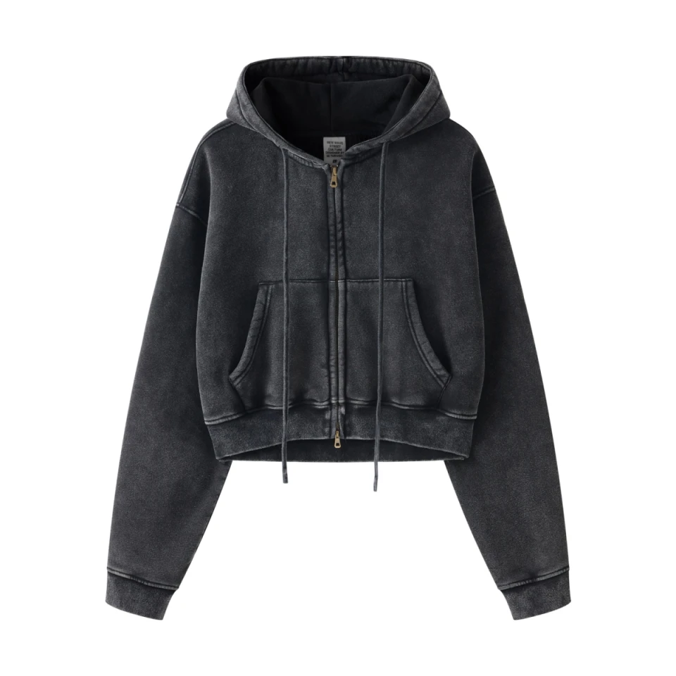 400GSM Women’s Vintage-Wash Cropped Zip-Up Hoodie product preview