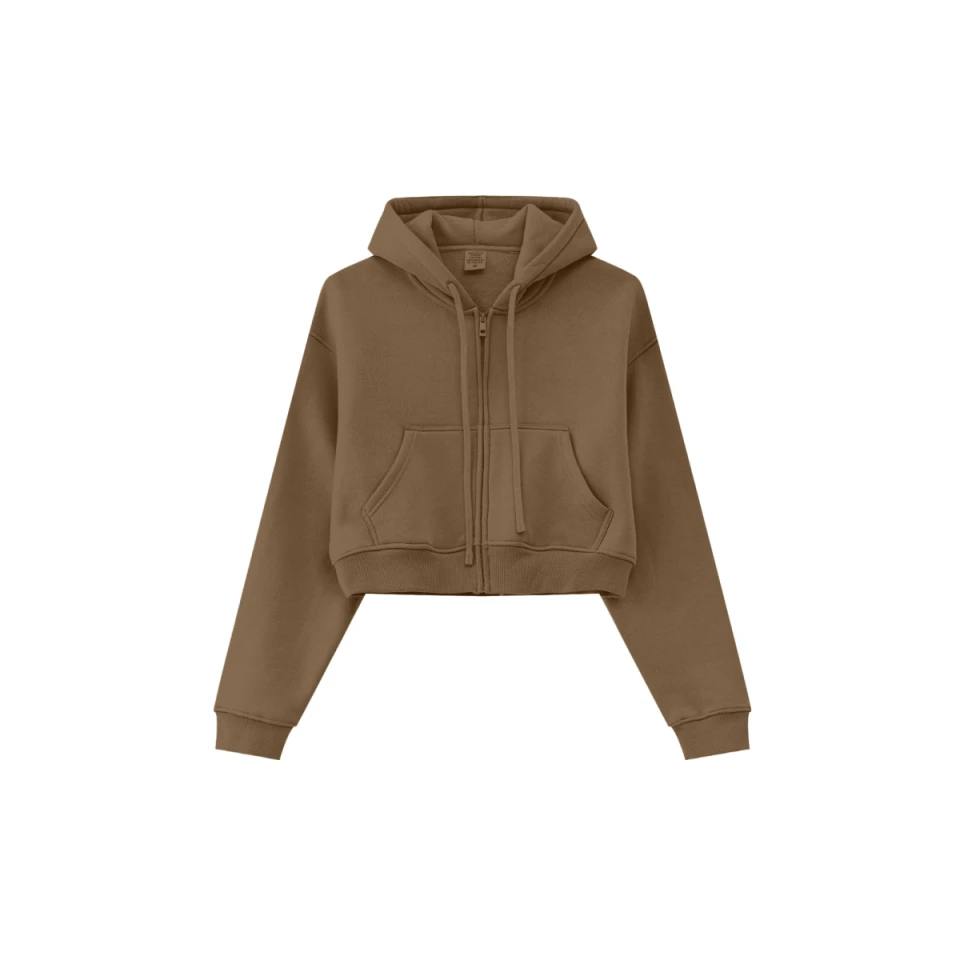 345GSM Women’s Cropped Fleece-Lined Zip-Up Hoodie product preview